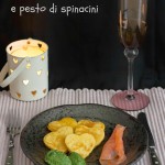 Pancakes salati con salmone e pesto di spinacini e noci